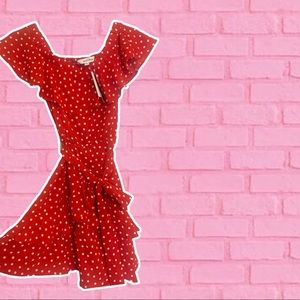Off the Shoulder Red Polka Dot Mini Dress